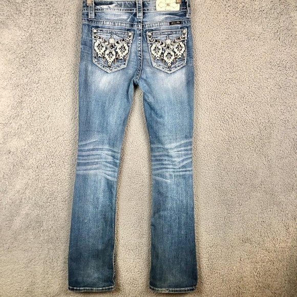 Miss Me Denim - Miss Me Jeans Womens 26 Boot Cut Chloe Rhinestone Denim Light Wash y2k Low Rsie